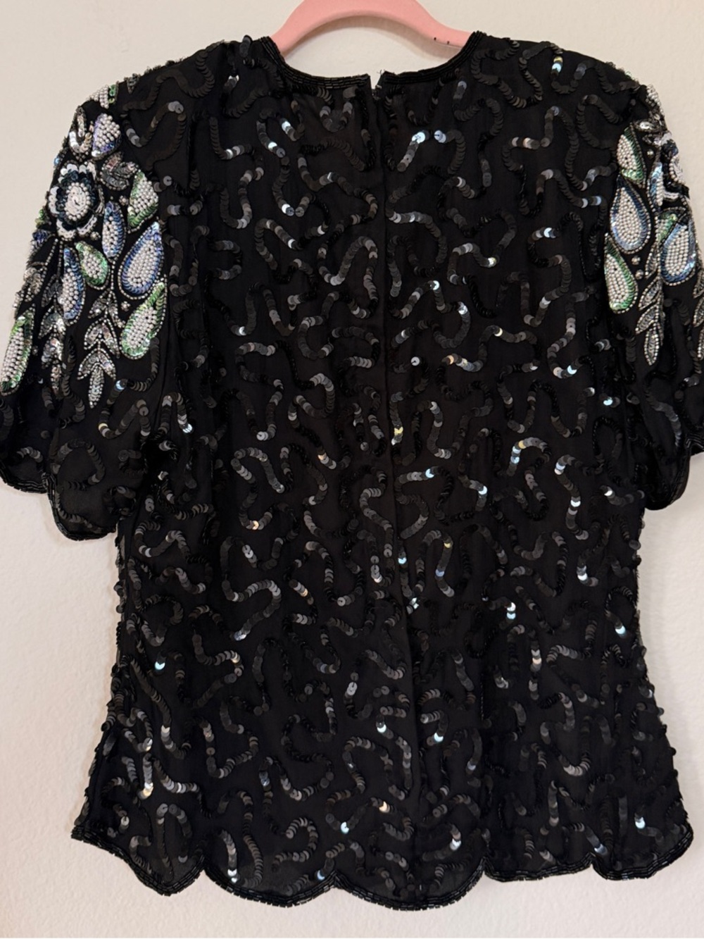 Vintage Sazin New York Beaded Silk Blouse Black Sequin Embellished Top S - Picture 2 of 11